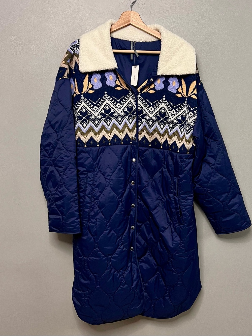 NWT Anthropologie Fairisle Mix Liner Jacket W/ Cozy Sherpa Collar Gorpcorp XL
